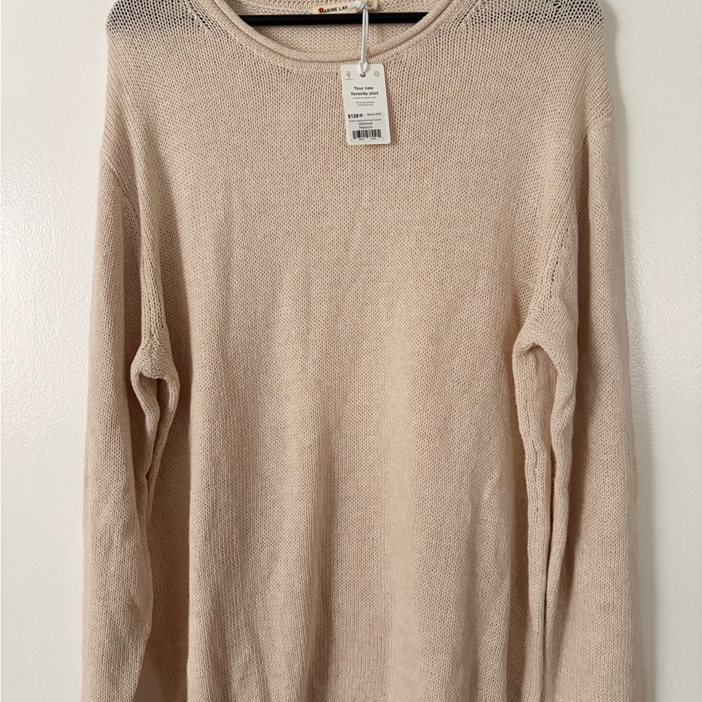 Marine Layer Beige Open-Knit Crewneck Sweater